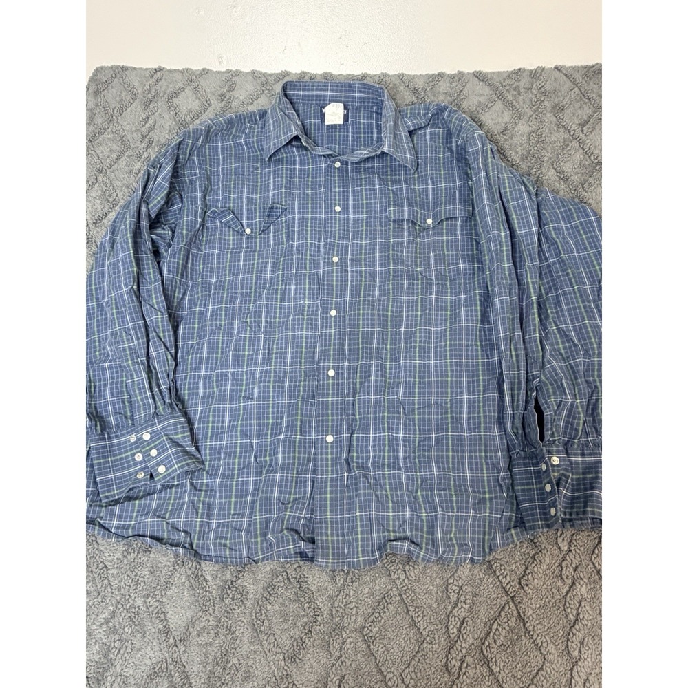Vintage Wrangler Western Pearl Snap Shirt Men's 3XL Long Sleeve Blue Plaid